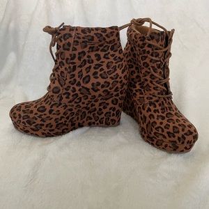 Cheetah Print Wedge Ankle Boot